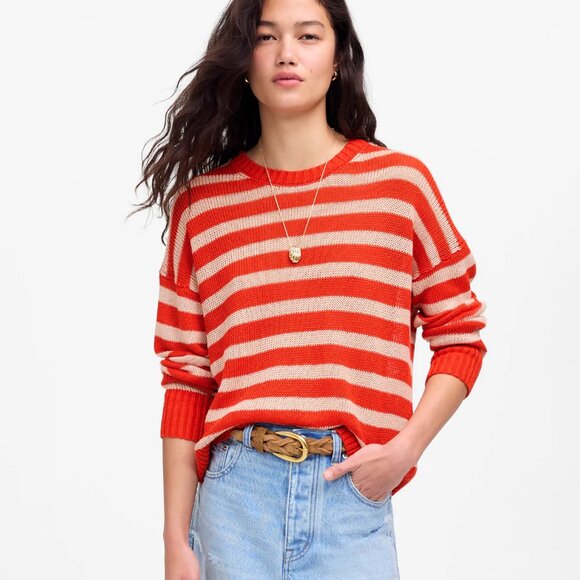 Madewell Sweaters - Madewell NU918 Linen Drop Shoulder Striped Lightweight‎ Open Weave Sweater Large